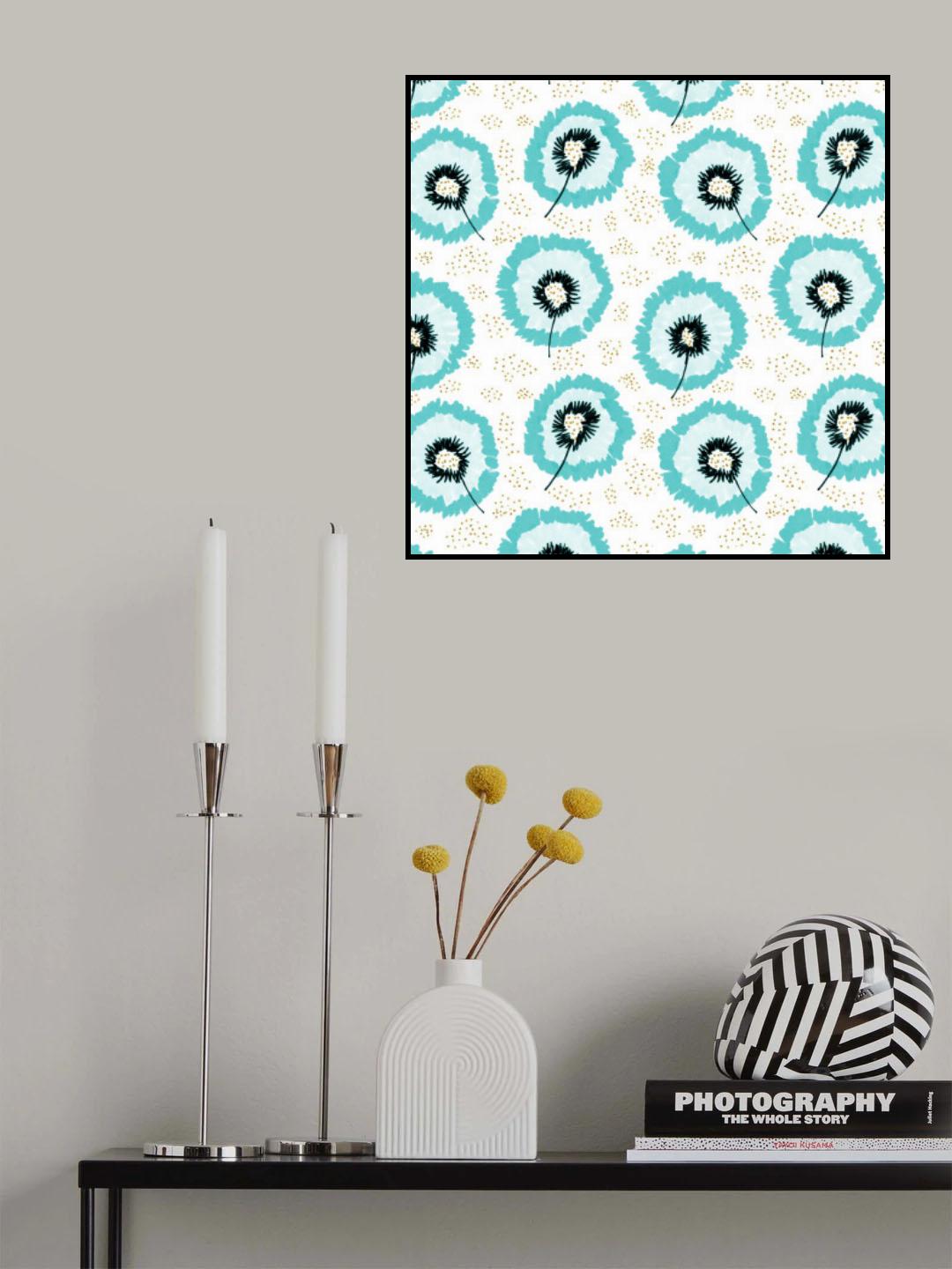 Turquoise Flower Fringes Polka Dot Poster och Canvastavla