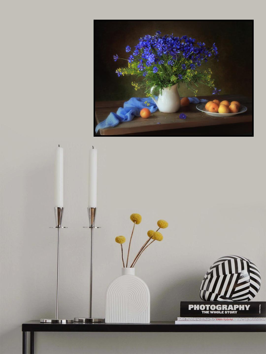 Still life with cornflowers and apricots Poster och Canvastavla