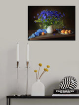 Still life with cornflowers and apricots Poster och Canvastavla