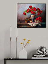 Still life with violin and red roses Poster och Canvastavla