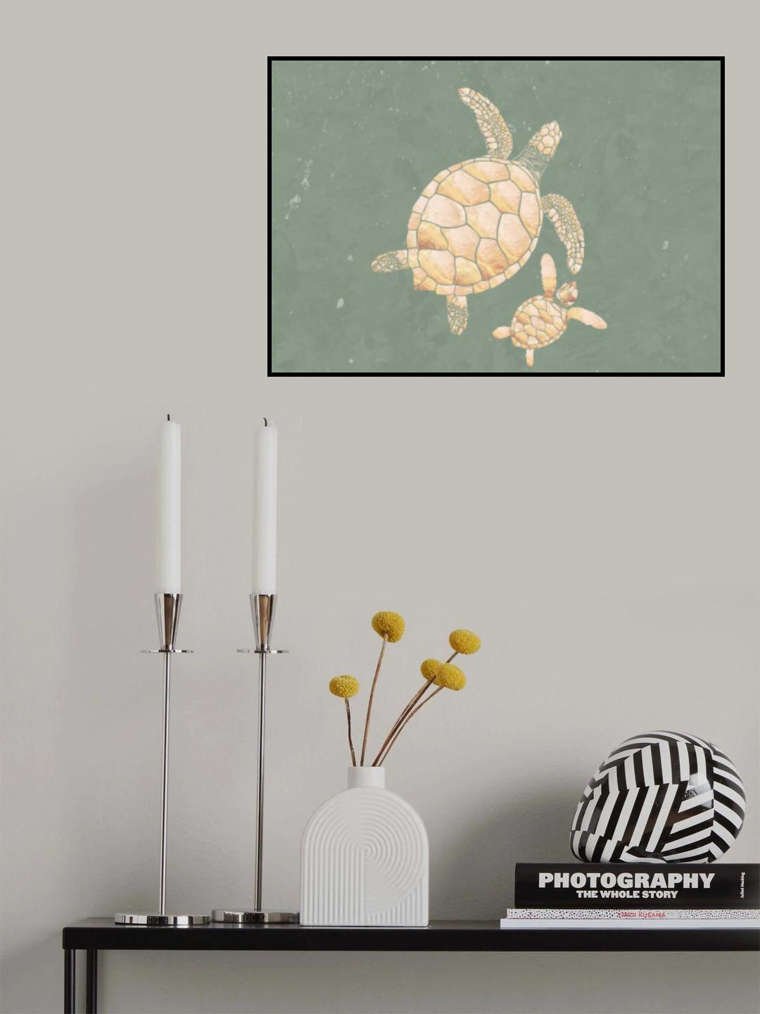 Landscape gold turtles green Poster och Canvastavla