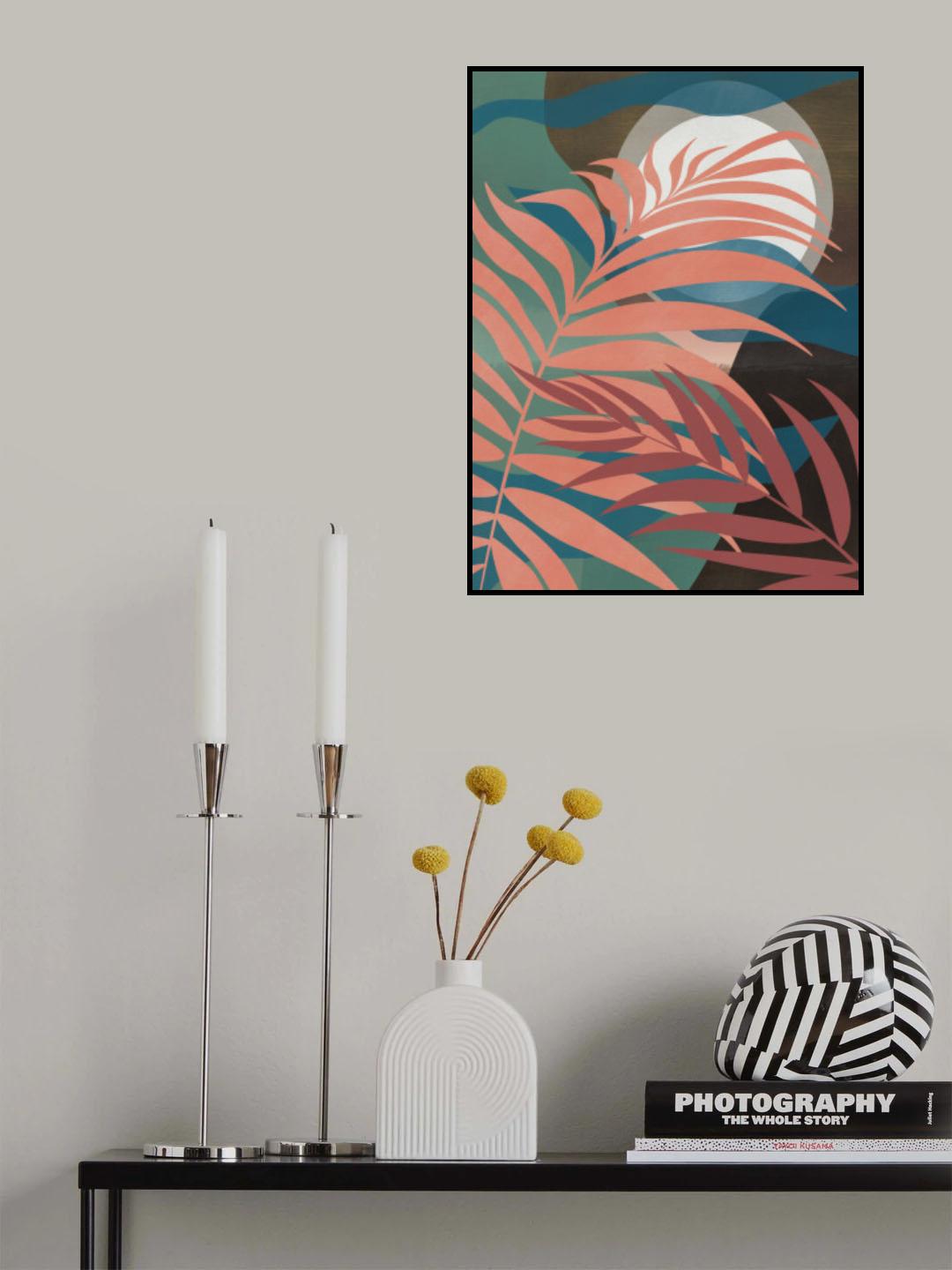 Pink Tropical Palm Leaf Poster och Canvastavla