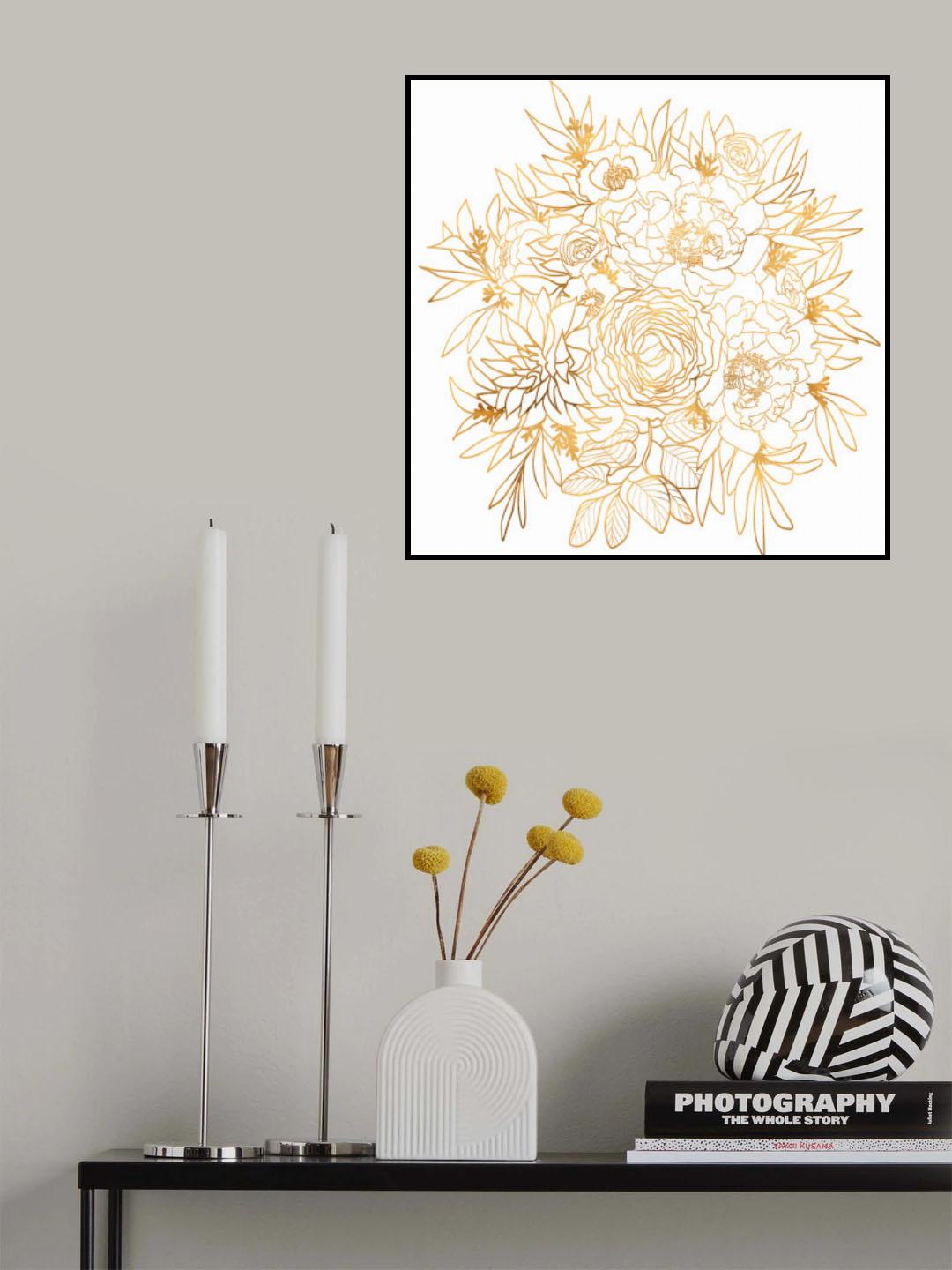Nanette line art bouquet in gold Poster och Canvastavla