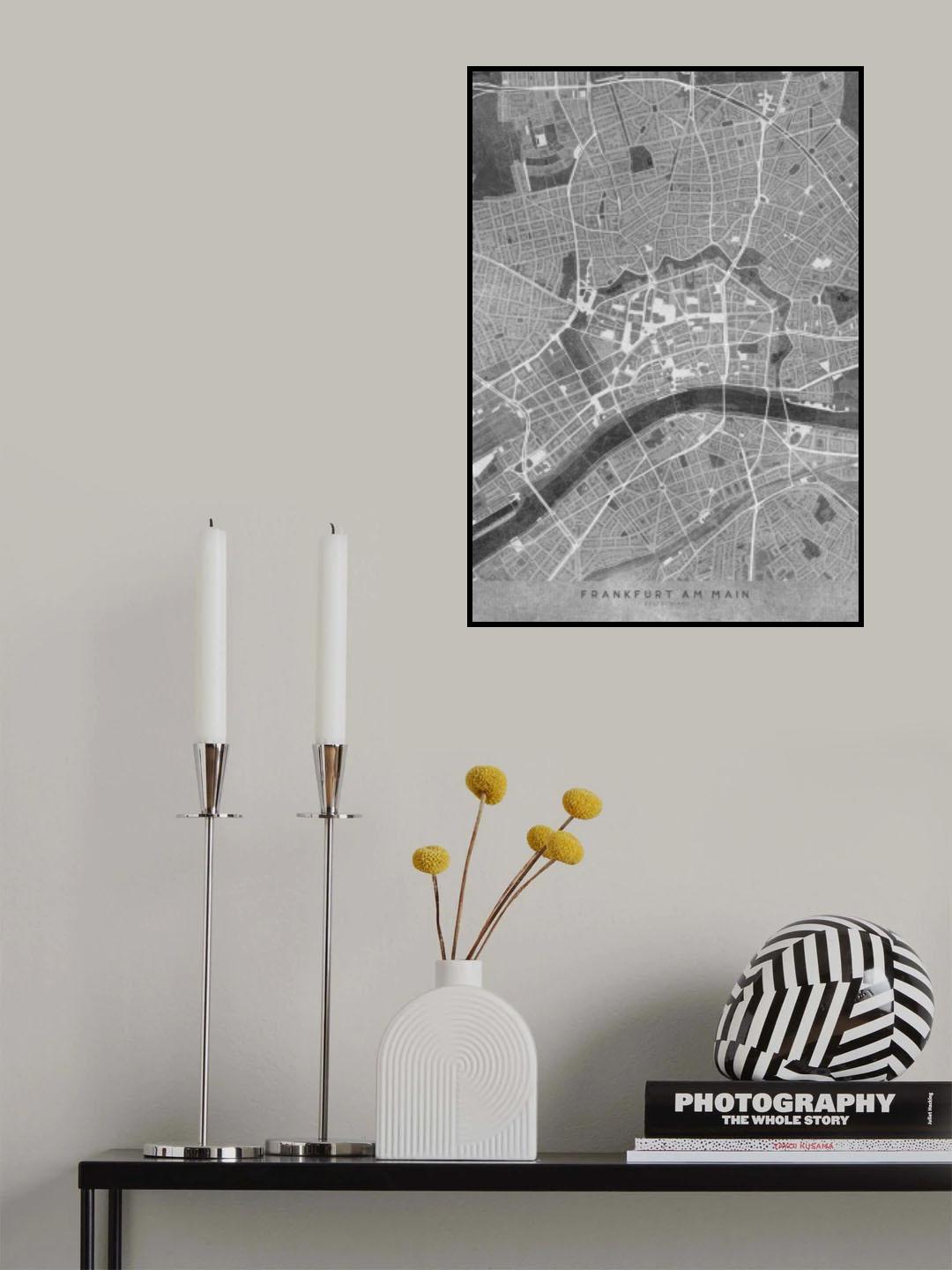 Gray vintage map of Frankfurt downtown Germany Poster och Canvastavla