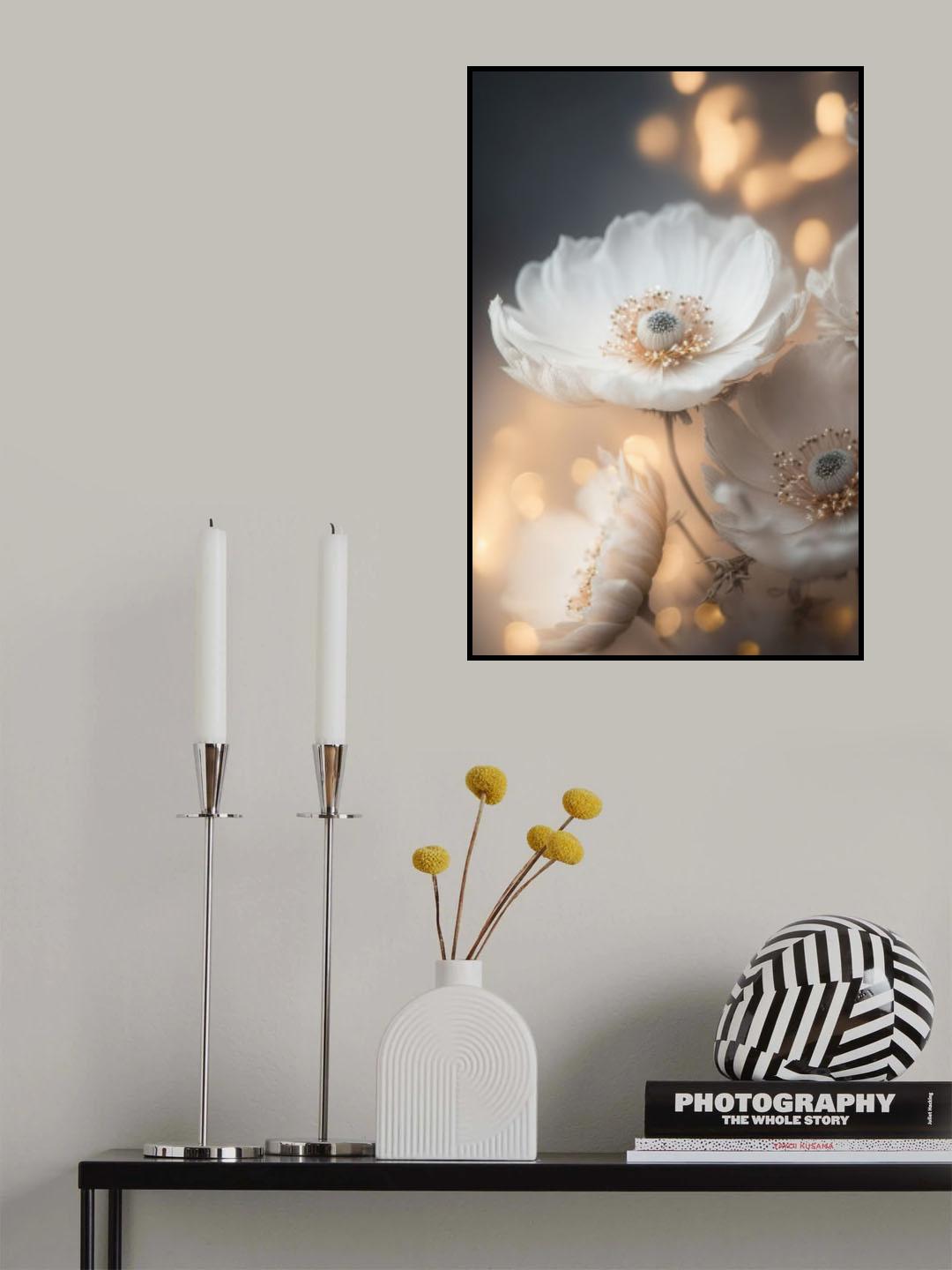 White And Golden Flowers Poster och Canvastavla