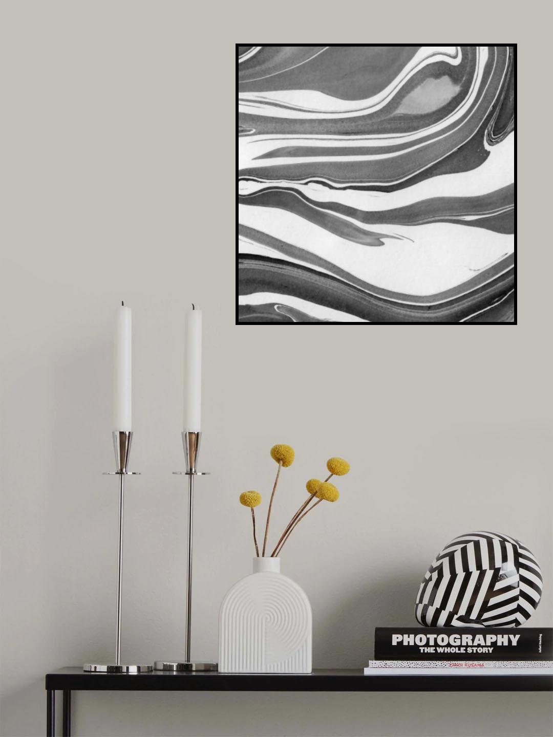 Ink Marbling Black and White 01 Poster och Canvastavla