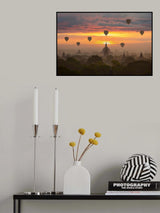 Bagan, balloons flying over ancient temples Poster och Canvastavla