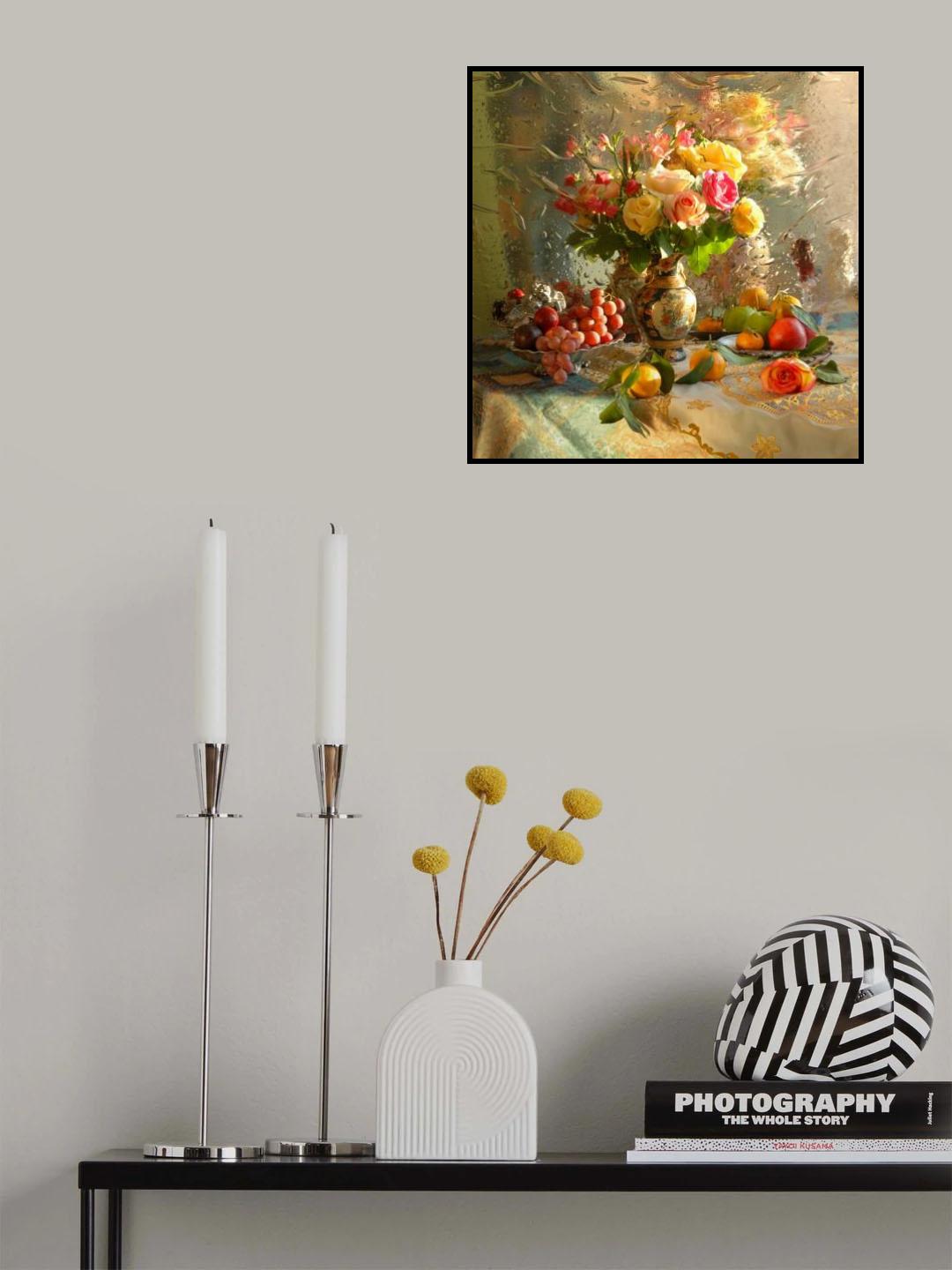 Still life with flowers and fruits Poster och Canvastavla