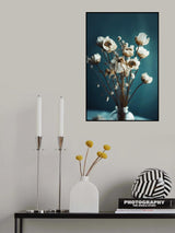 White Flowers On Turquoise Background Poster och Canvastavla