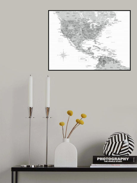 Gray map of USA and the Caribbean sea Poster och Canvastavla