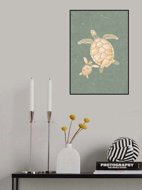 Gold Sage Green Turtles Poster och Canvastavla