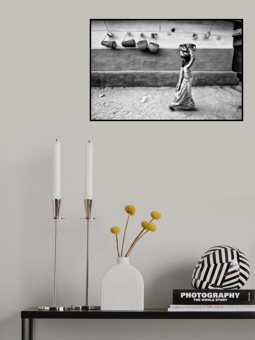 Lady with bucket on head Poster och Canvastavla