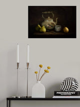 Still life with pears and a kettle. Vintage. Poster och Canvastavla