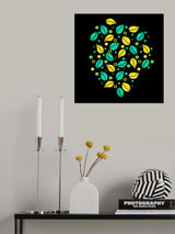Fallen Leaves Green Yellow On Black Poster och Canvastavla