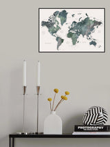 Watercolor world map with cities, Makoa Poster och Canvastavla