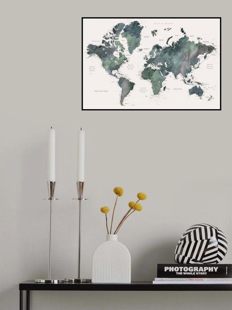 Watercolor world map with cities, Makoa Poster och Canvastavla