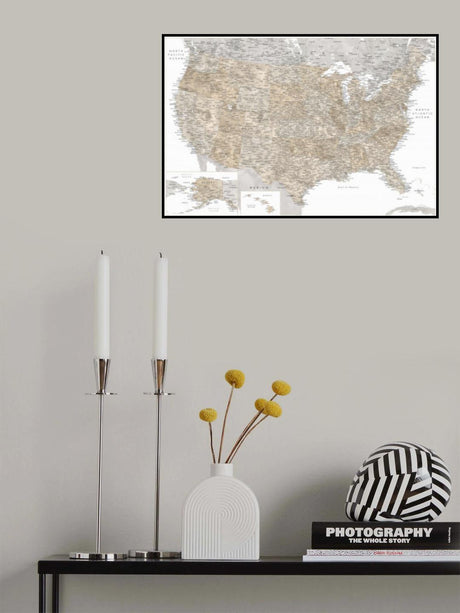 Highly detailed map of the United States and Canada Poster och Canvastavla