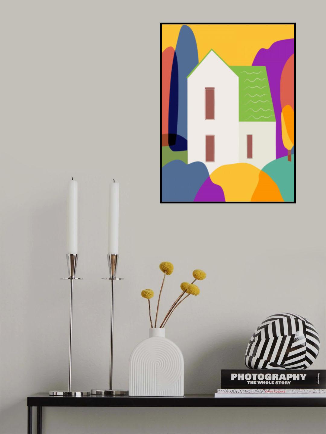 The Green Roof Cottage In Sunset Poster och Canvastavla