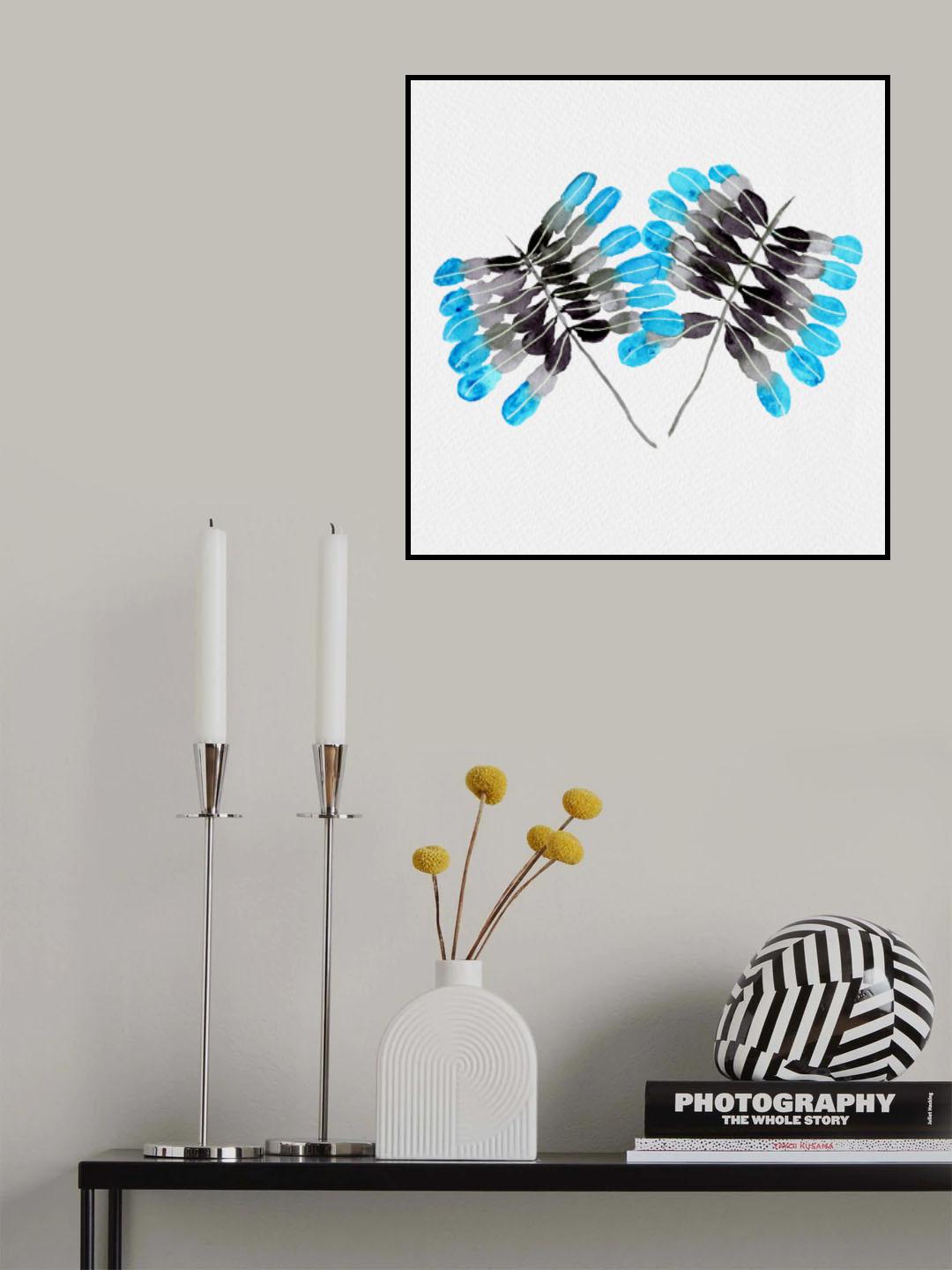 Palm Leaf Tropical Blue Gray Botanical Poster och Canvastavla