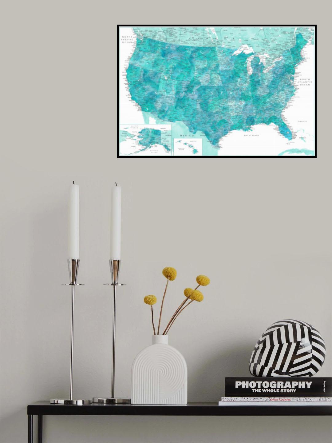 Highly detailed map of the United States, Caribbean waters Poster och Canvastavla