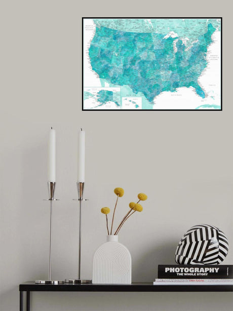 Highly detailed map of the United States, Caribbean waters Poster och Canvastavla