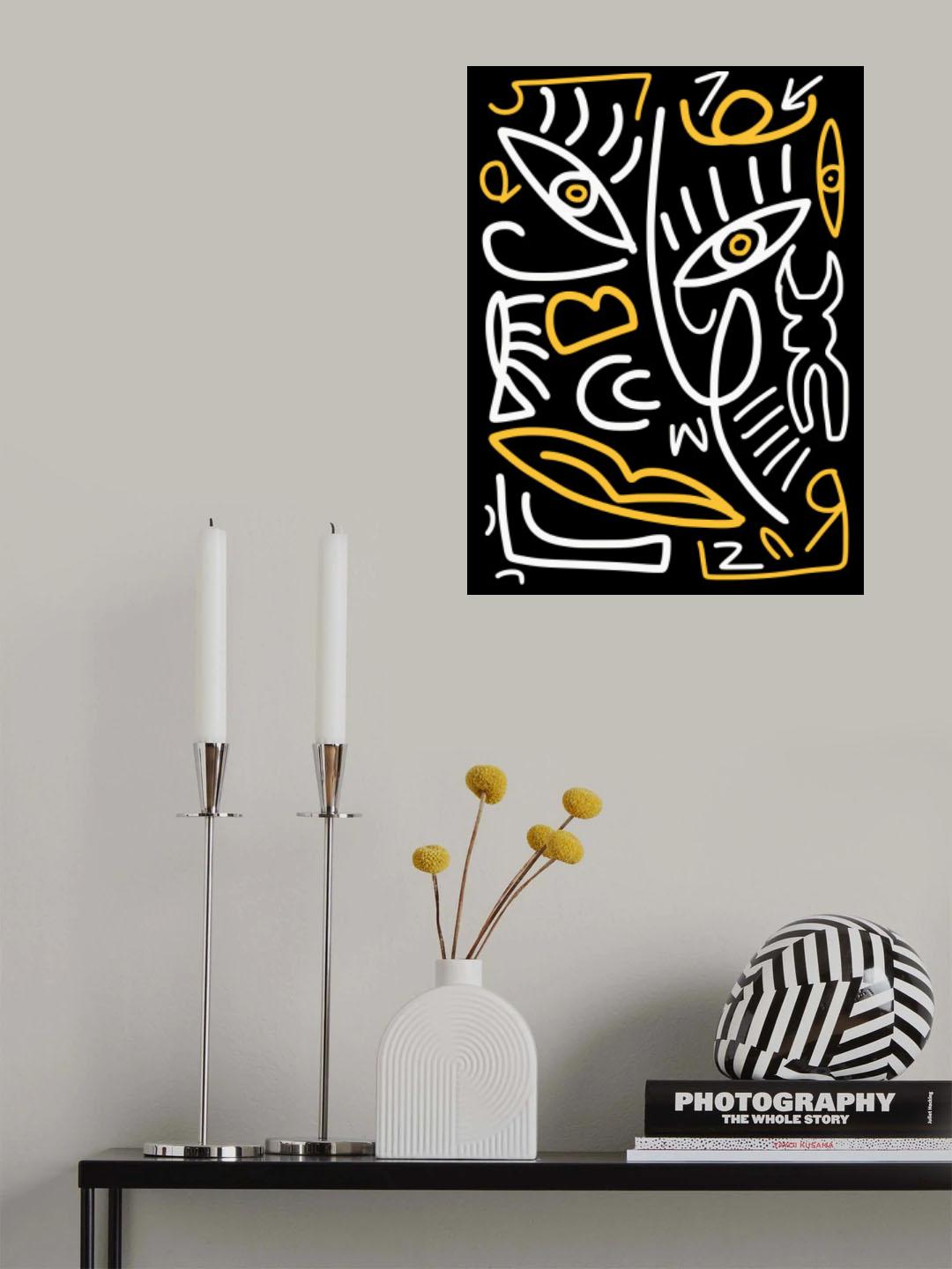 Line Art In White and Yellow Poster och Canvastavla