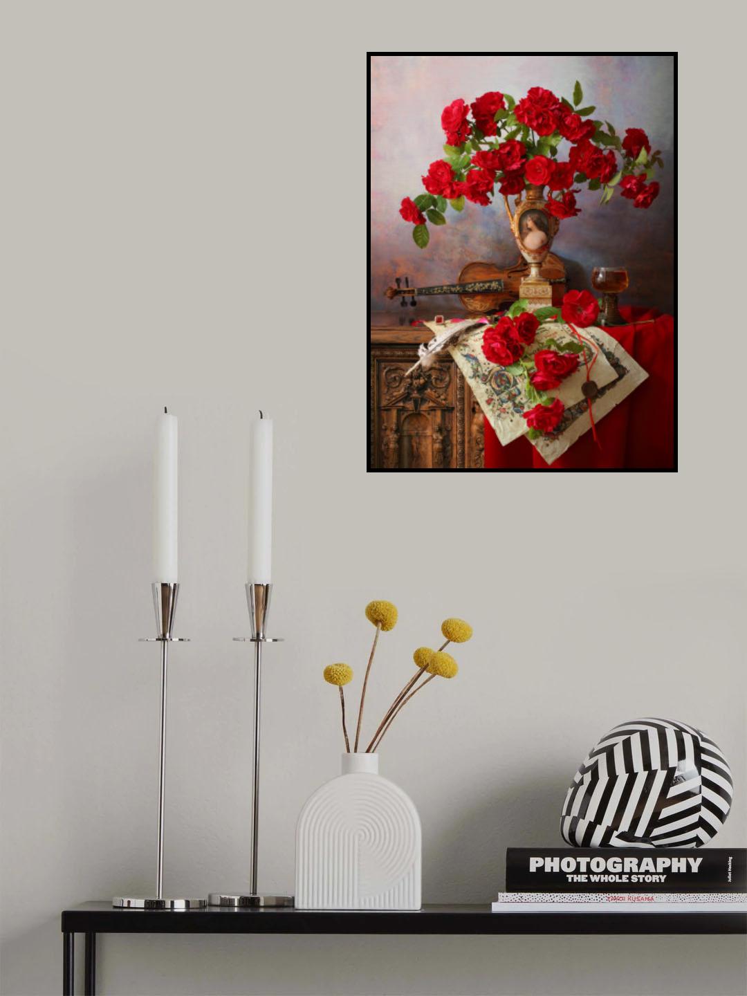 Still life with violin and red roses Poster och Canvastavla