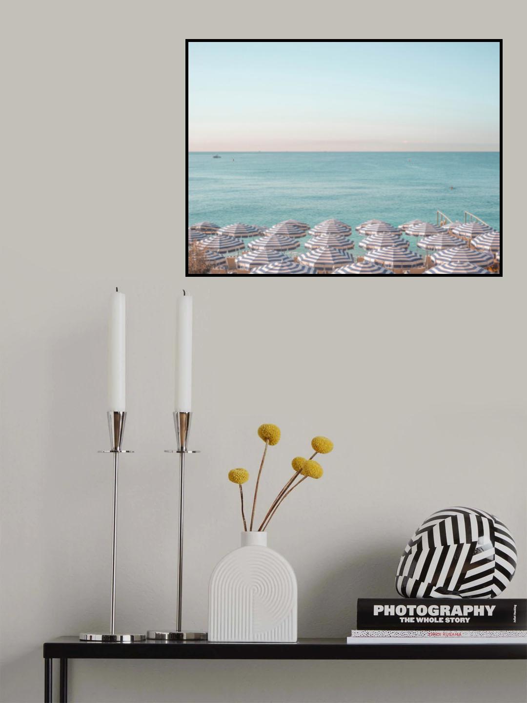Riviera Beach Umbrellas Poster och Canvastavla