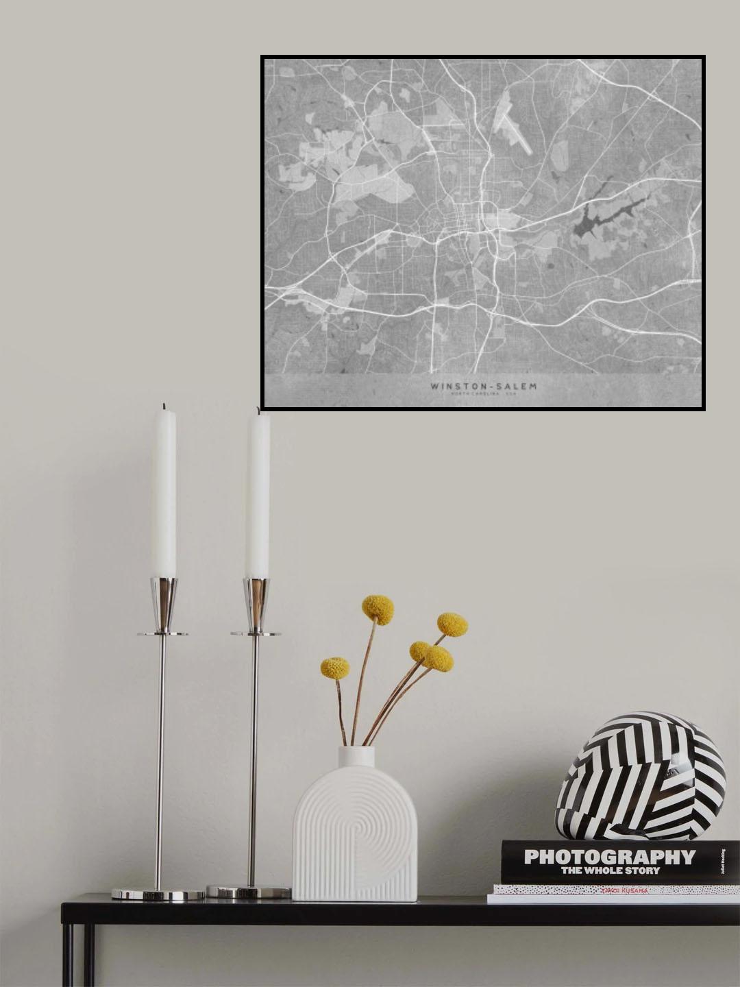 Map of Winston Salem (NC, USA) in gray vintage style Poster och Canvastavla