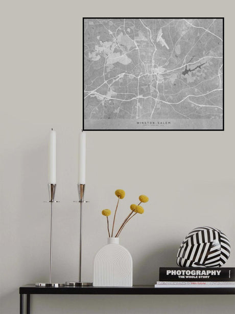 Map of Winston Salem (NC, USA) in gray vintage style Poster och Canvastavla