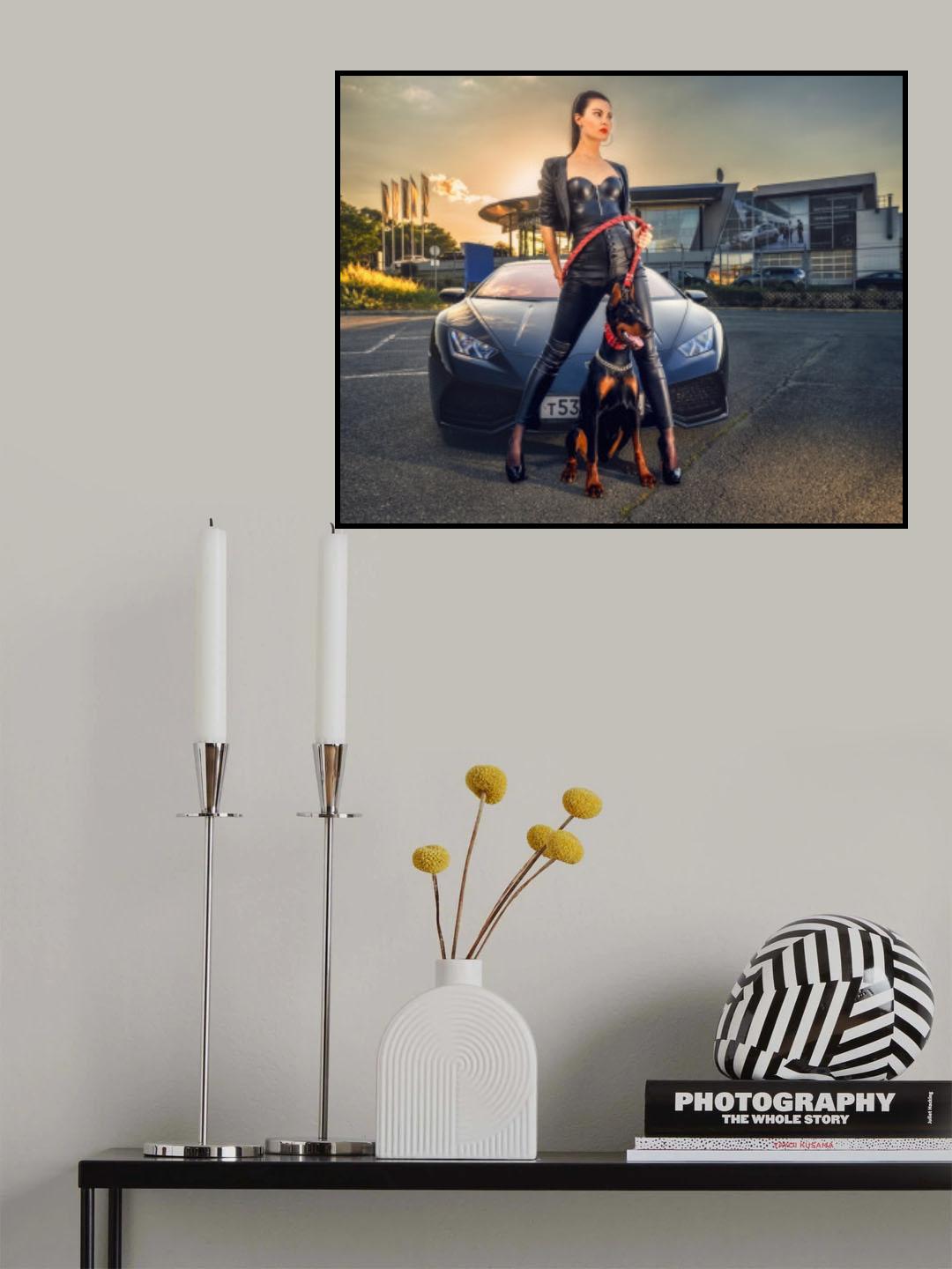Daniela and the Doberman Alma at sunset Poster och Canvastavla