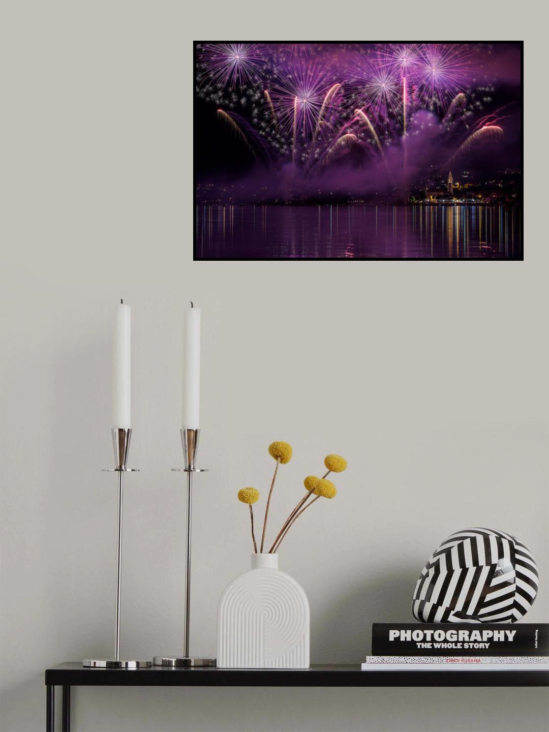 Fireworks Lake Pusiano Poster och Canvastavla