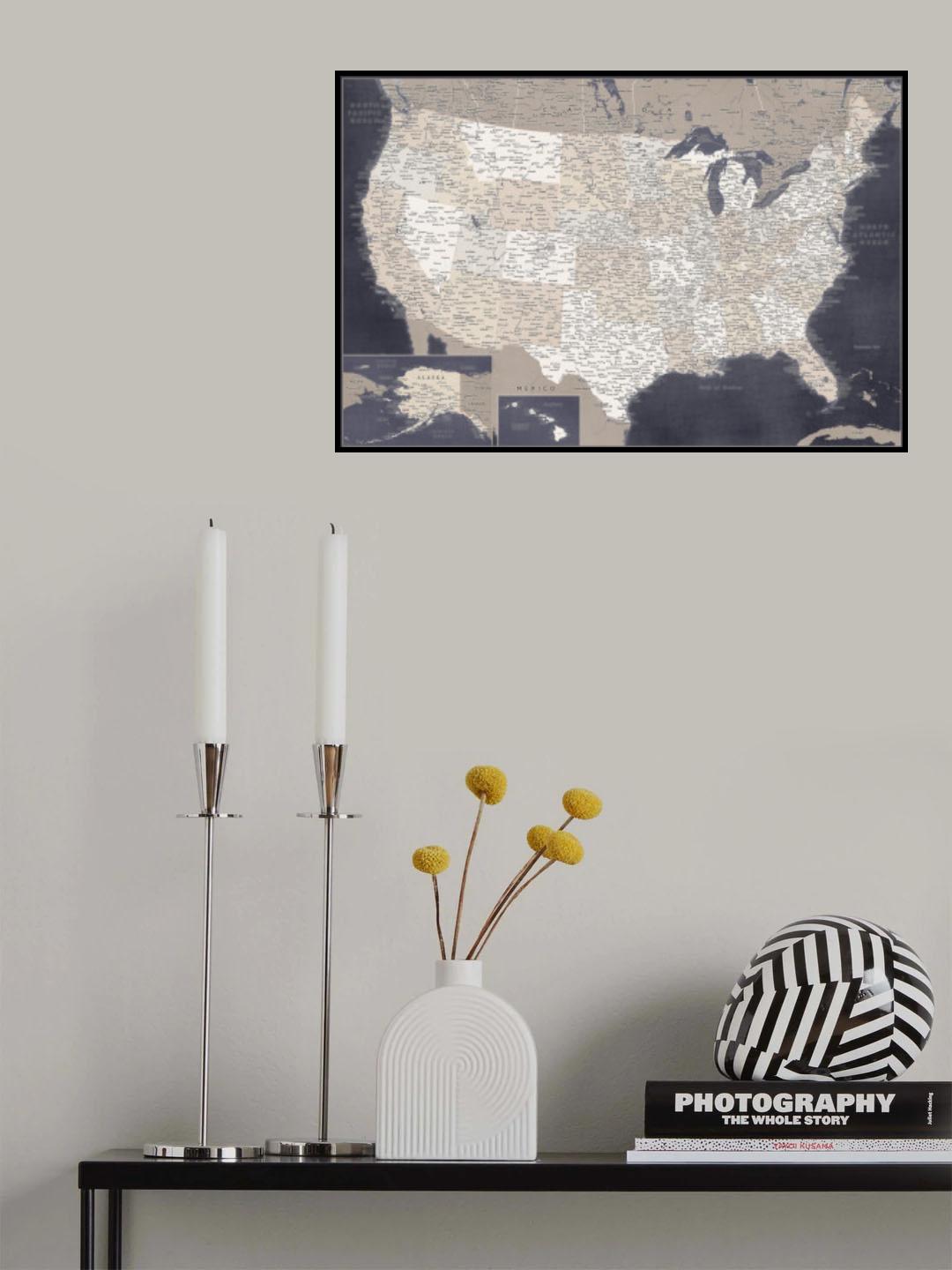 Highly detailed map of the United States, Glyn Poster och Canvastavla