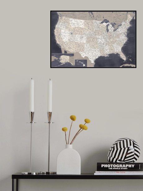 Highly detailed map of the United States, Glyn Poster och Canvastavla