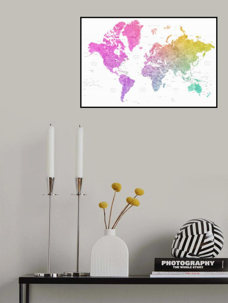 Watercolor world map with countries, Leo Poster och Canvastavla