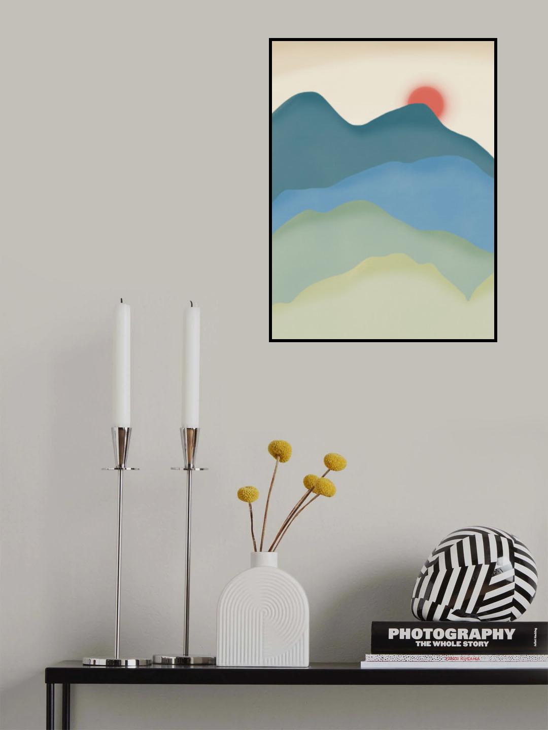 Blue and Green Minimal Mountain Poster och Canvastavla