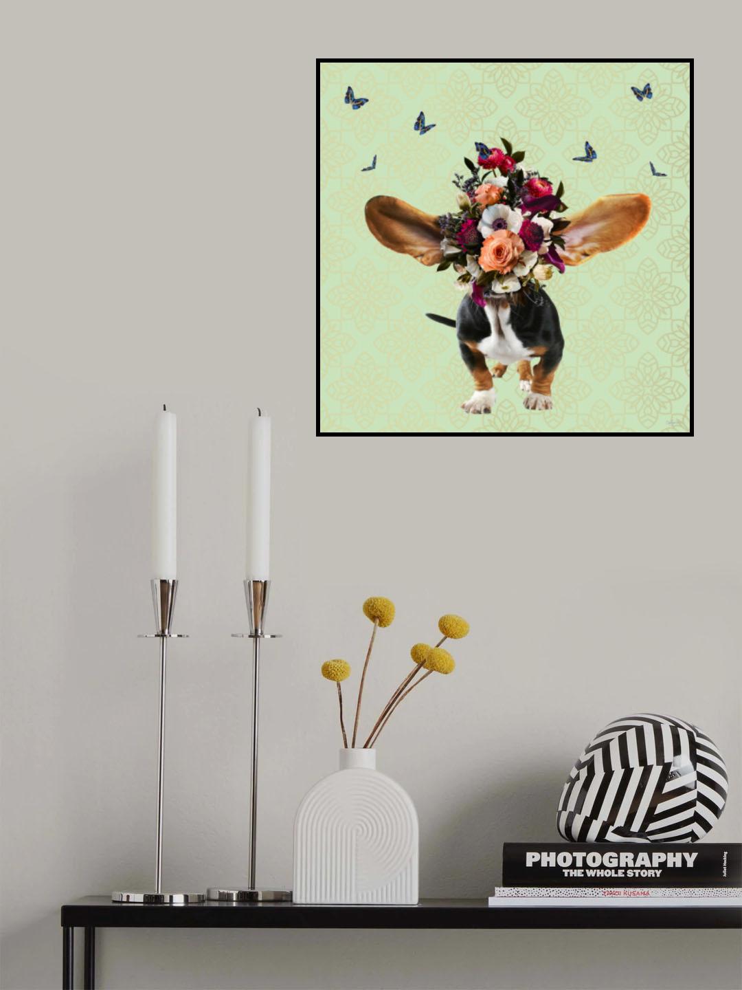 Spring Flower Bonnet On Doggy Poster och Canvastavla