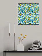 Cool Flower Garden Yellow Gray On Blue Poster och Canvastavla