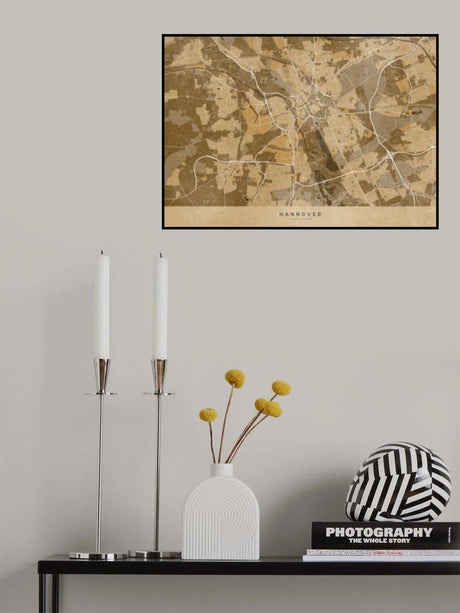 Sepia vintage map of Hannover Germany Poster och Canvastavla