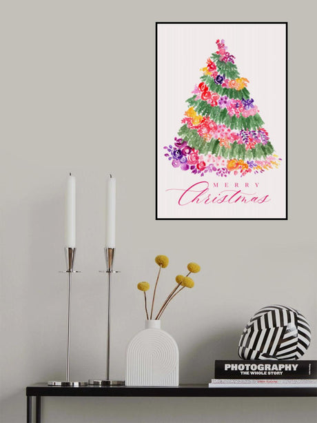 Floral watercolor merry Christmas tree Poster och Canvastavla