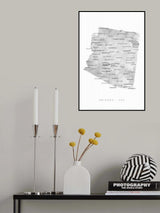 Grayscale watercolor map of Arizona, USA Poster och Canvastavla