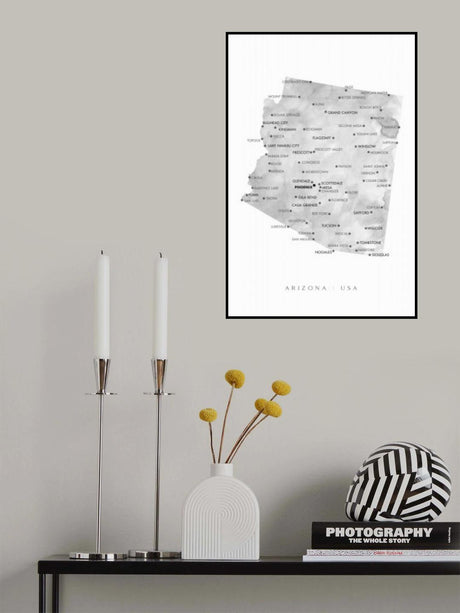 Grayscale watercolor map of Arizona, USA Poster och Canvastavla