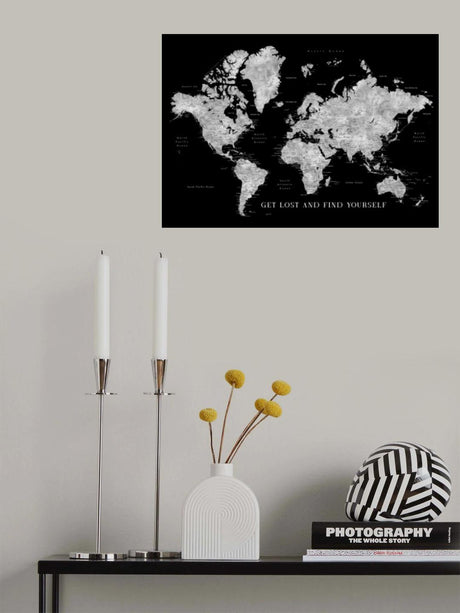 Baibah world map with cities, get lost Poster och Canvastavla