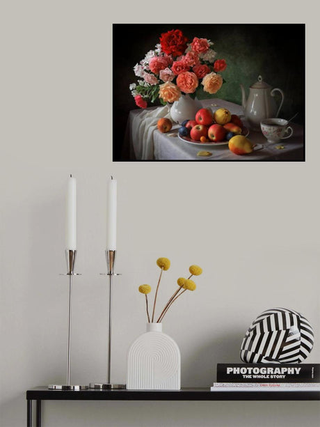 Still life with a bouquet and fruits Poster och Canvastavla