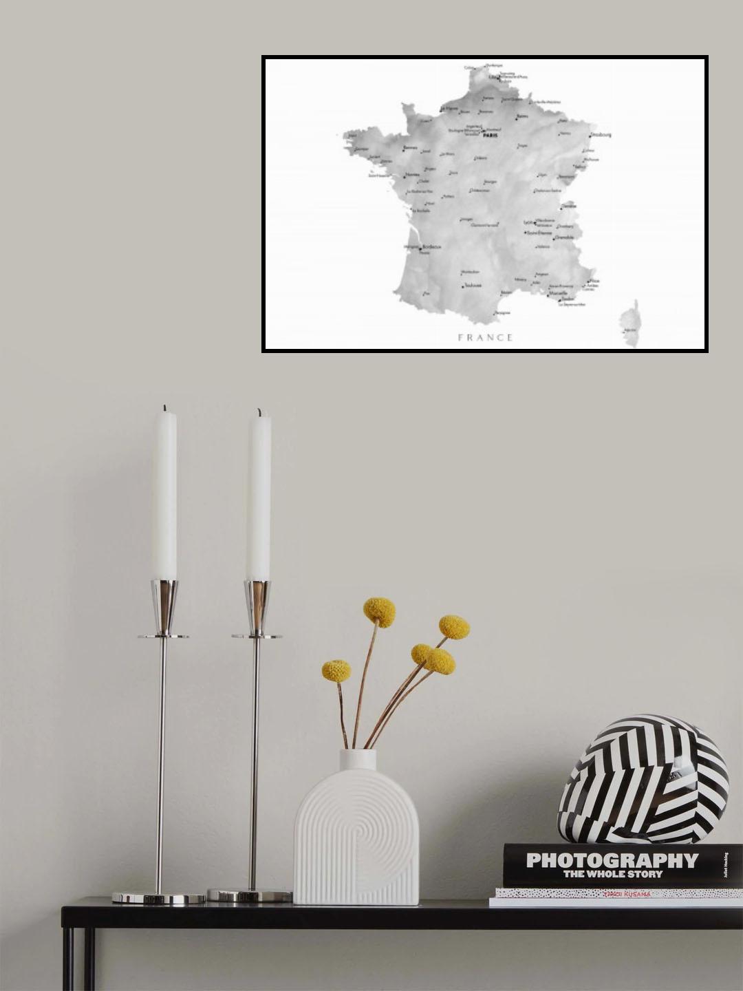 Gray map of France Poster och Canvastavla