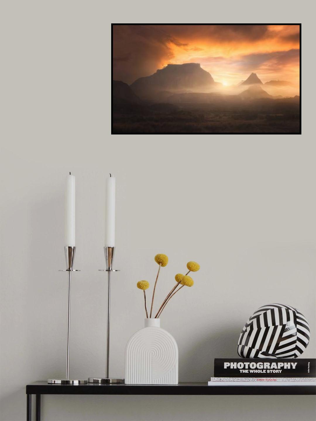 Foggy sunrise in Bardenas Reales 7R21610 Poster och Canvastavla
