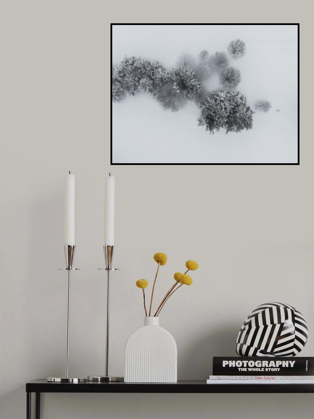Winter's embrace: Ariel view of snowy trees Poster och Canvastavla