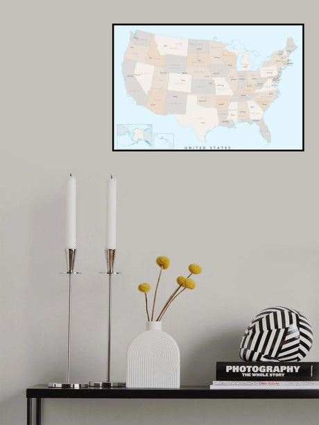 Isolated map of the United States with States and State capitals Poster och Canvastavla
