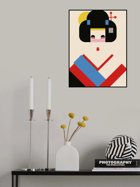 Geisha Girl Geometric Illustration Poster och Canvastavla
