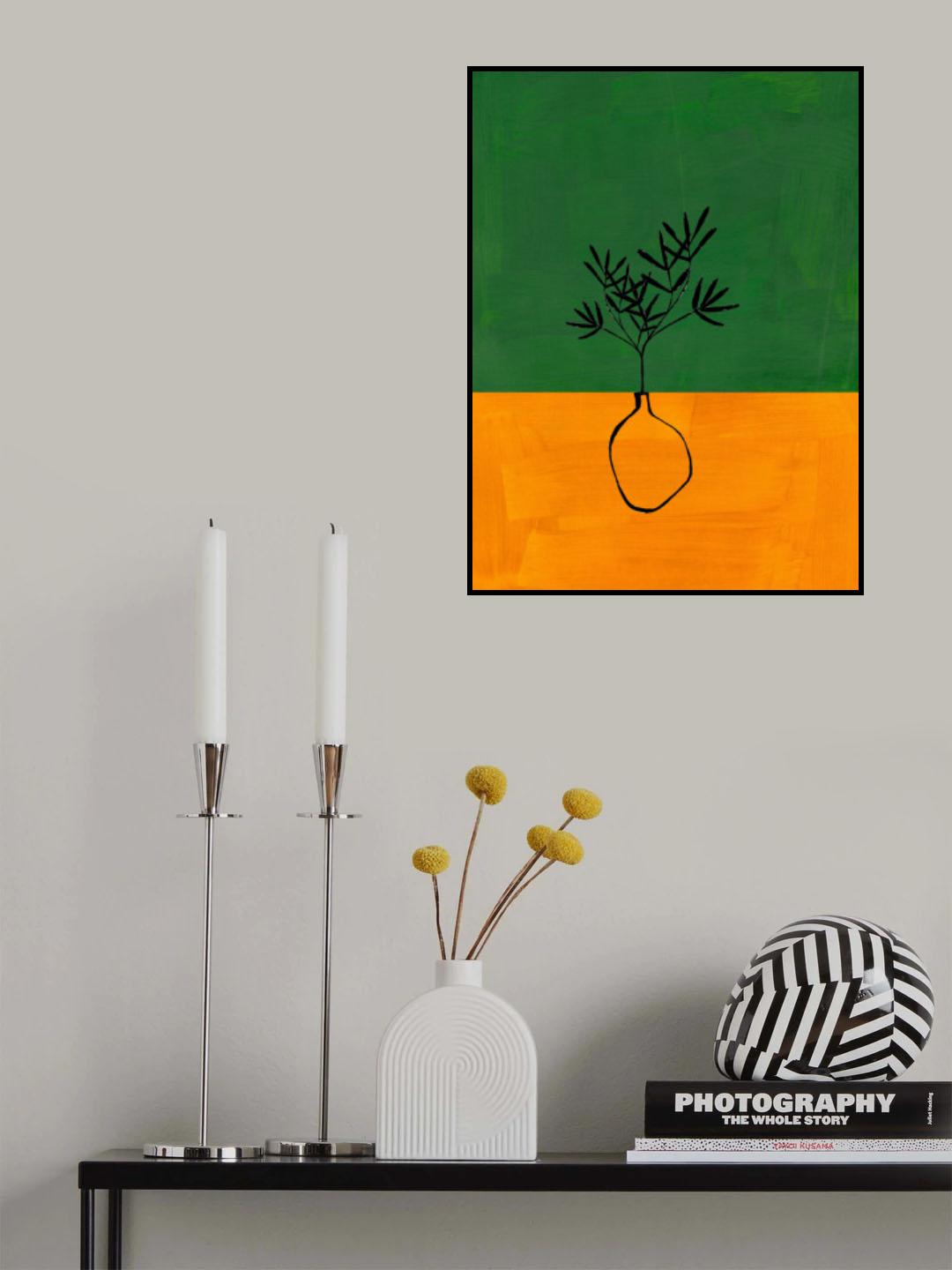 Hunter Green Gold Vase Poster och Canvastavla